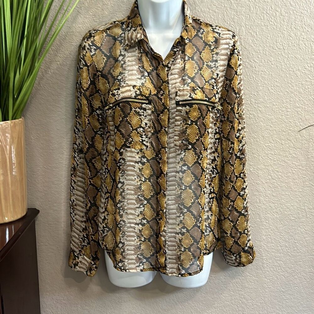#332* Timing Snakeskin printed long sleeve sheer top size small
